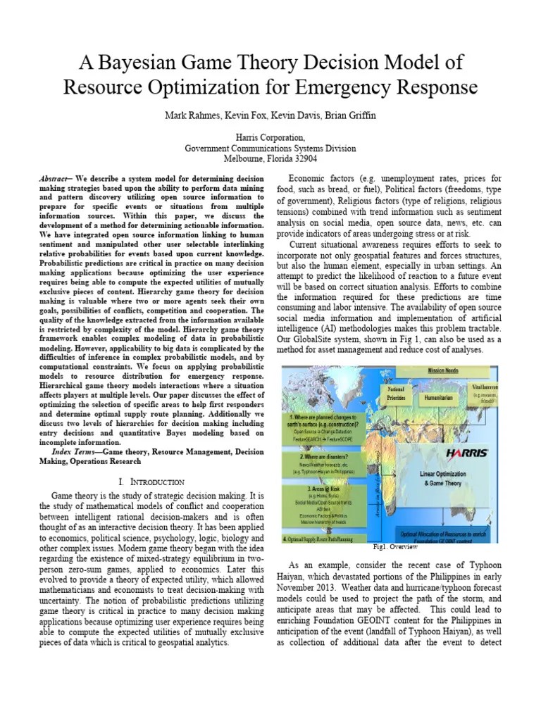 A Bayesian Game Theory Decision Model Of | PDF | Game Theory ...