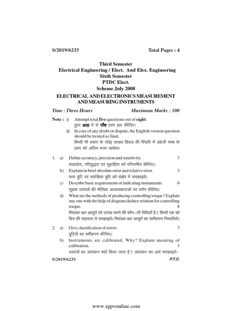 RGPV Old Paper | PDF | Electrical Engineering | Metrology