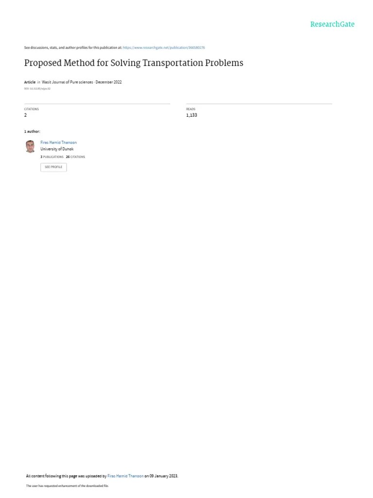 Proposed Method For Solving Transportation Problems | PDF | Mathematical Optimization | Equations