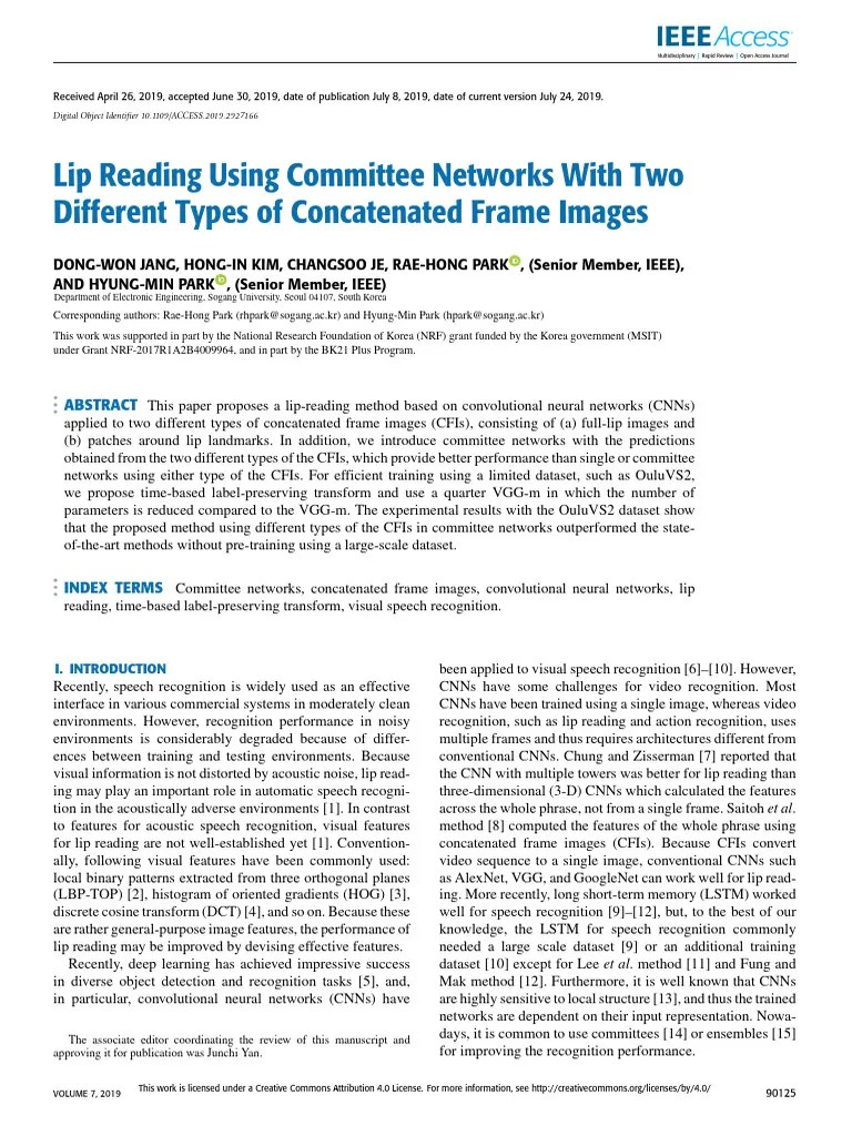 Lip Reading Using Committee Networks With Two Different Types Of Concatenated Frame Images | PDF ...