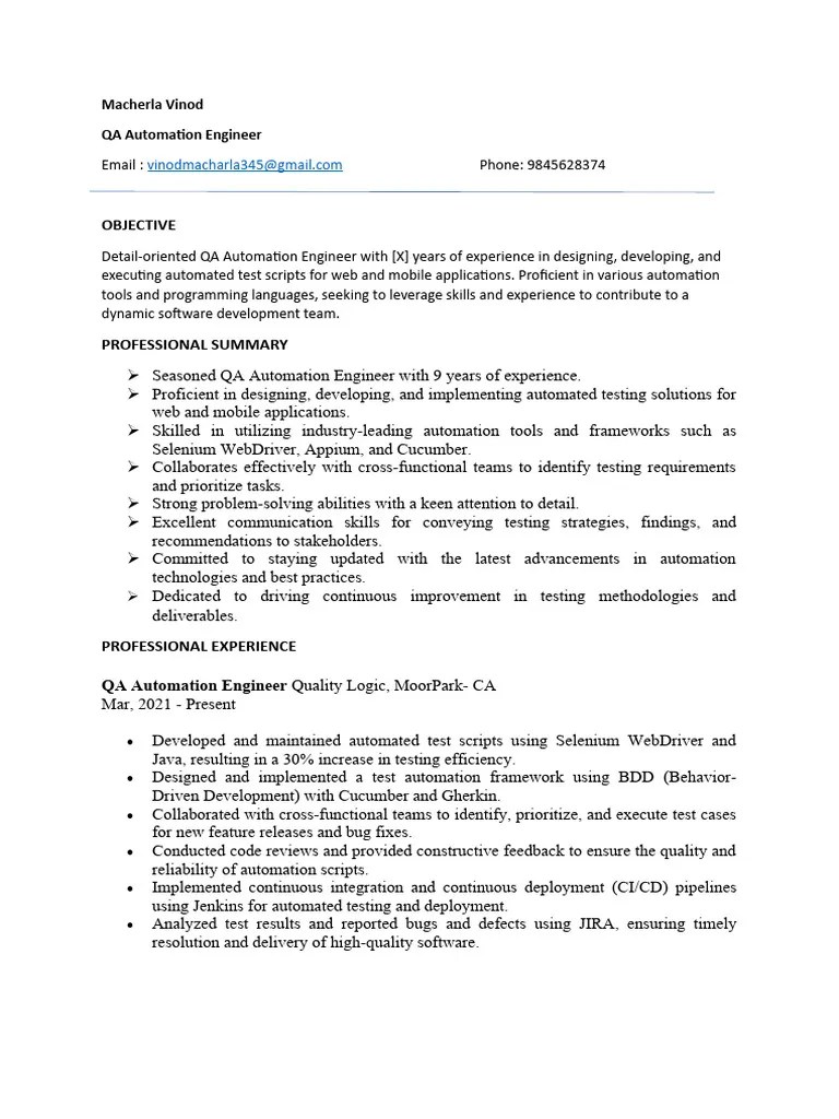 QA_Resume | PDF | Selenium (Software) | Automation