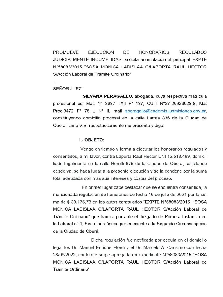 Ejecucion De Honorarios Sosa | PDF | Justicia | Crimen Y Violencia