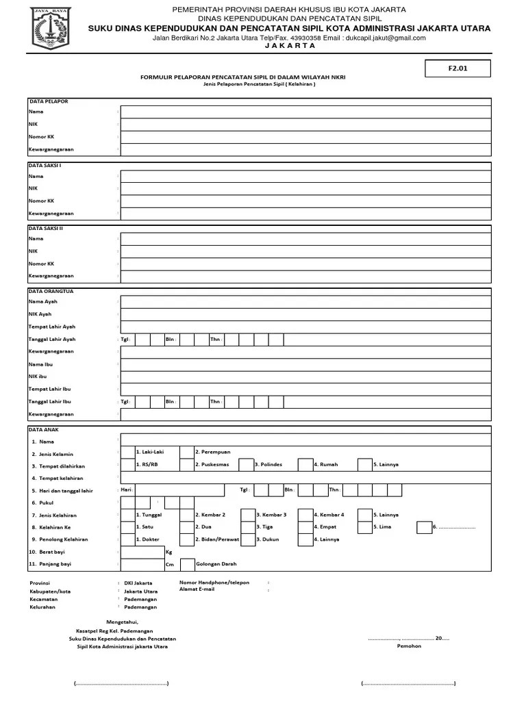 Formulir F2.01 Akte Kelahiran | PDF