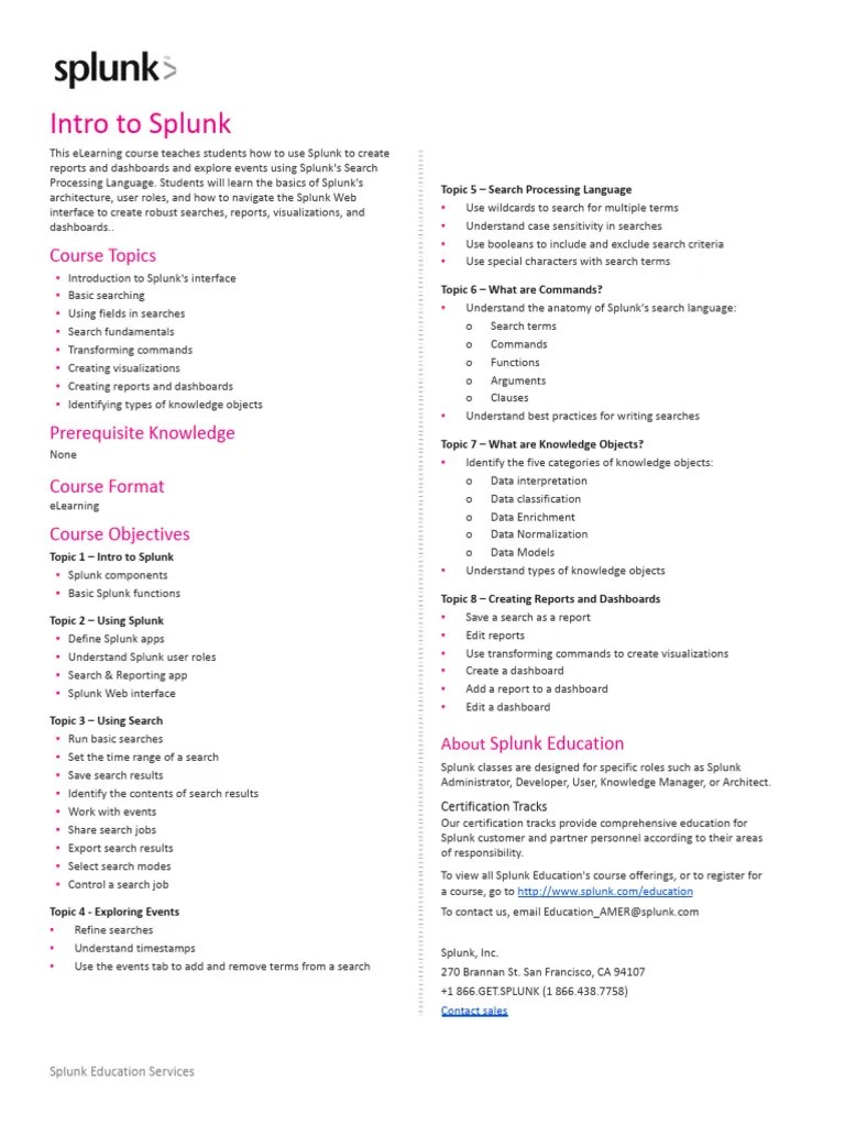 Intro To Splunk Course Description | PDF | Educational Technology ...