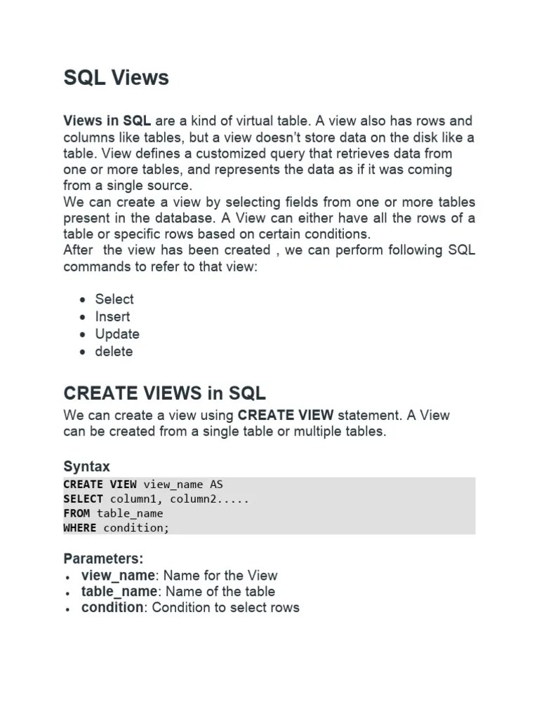 SQL Views | Download Free PDF | Table (Database) | Sql