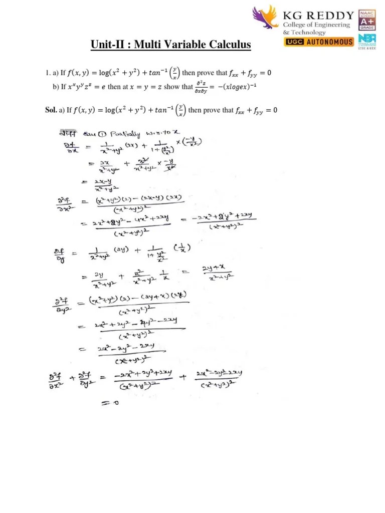 M2 - Unit-II MULTI VARIABLE CALCULUS | PDF | Mathematical Analysis ...