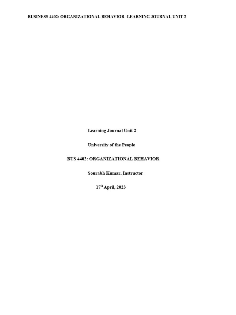 Learning Journal Unit 2 Bus 4402 OB.. | PDF | Employment | Stereotypes