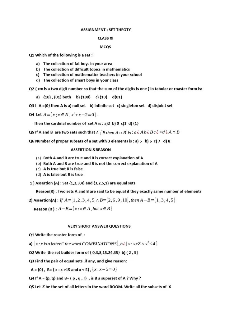 Assignment Set Theory | Download Free PDF | Numbers | Mathematical Concepts