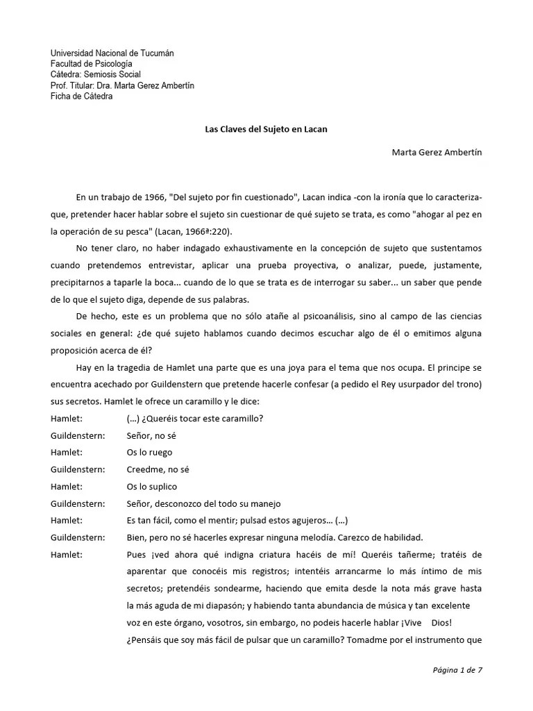 U3 4gerez Las Claves Del Sujeto En Lacan | PDF | Jacques Lacan | Mente ...