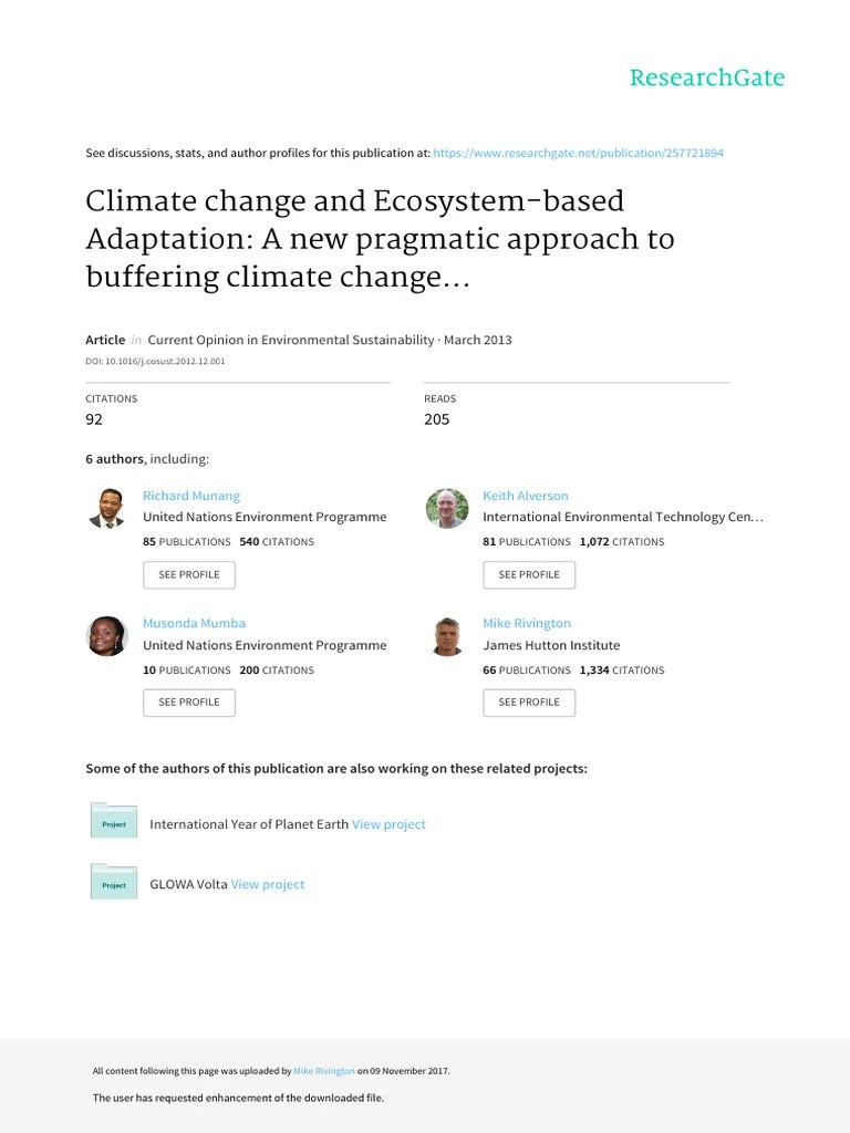 Climate Change And Ecosystem-Based Adaptation A New Pragmatic Approach ...