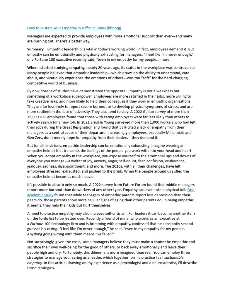 How To Sustain Your Empathy In Difficult Times | PDF | Empathy | Occupational Burnout