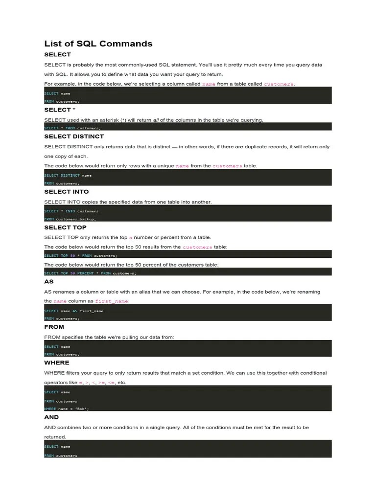 List Of SQL Commands | PDF | Database Transaction | Table (Database)