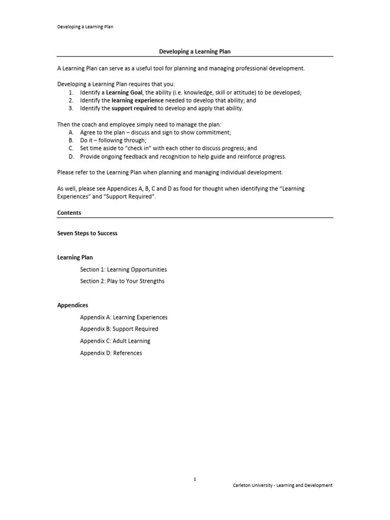 Learning Plan | PDF | Learning | Adult Education