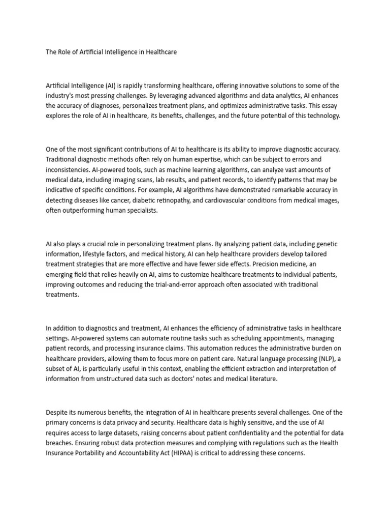 The Role Of Artificial Intelligence In Healthcare | PDF | Artificial ...