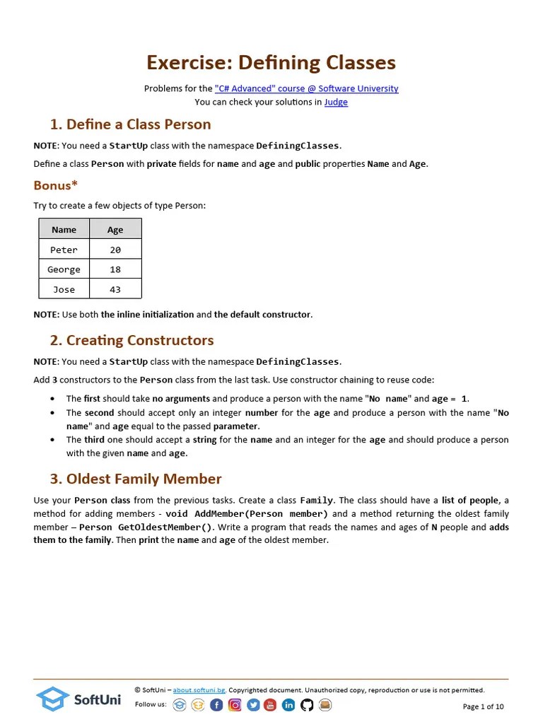 06 CSharp Advanced Defining Classes Exercises | PDF | Constructor ...