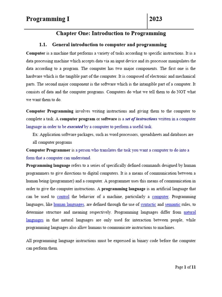 Chapter 1-Introduction To Computer And Programming | PDF | Computer ...