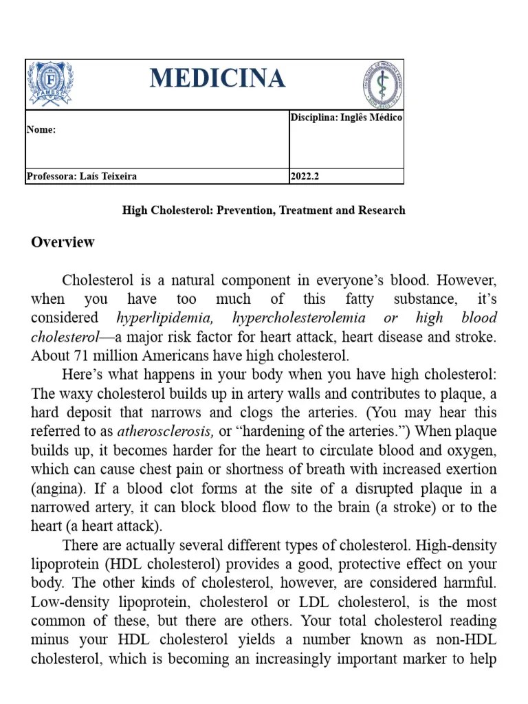 High Cholesterol | PDF | Hypercholesterolemia | Fat