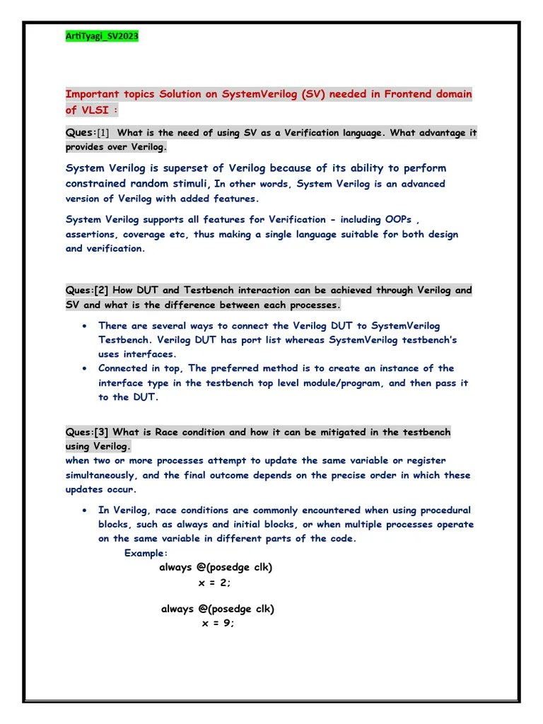 Important Topics Solution On Systemverilog (SV) Needed In Frontend ...