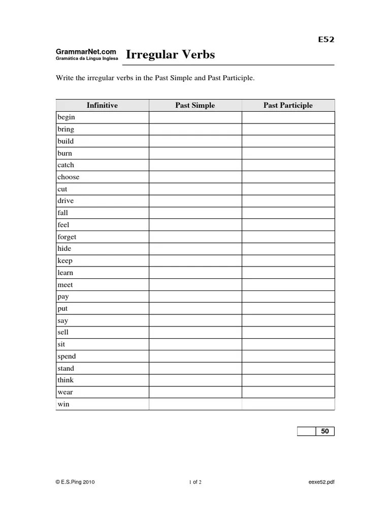 Atividade Irregular Verbs 2 | PDF | Syntax | Language Mechanics