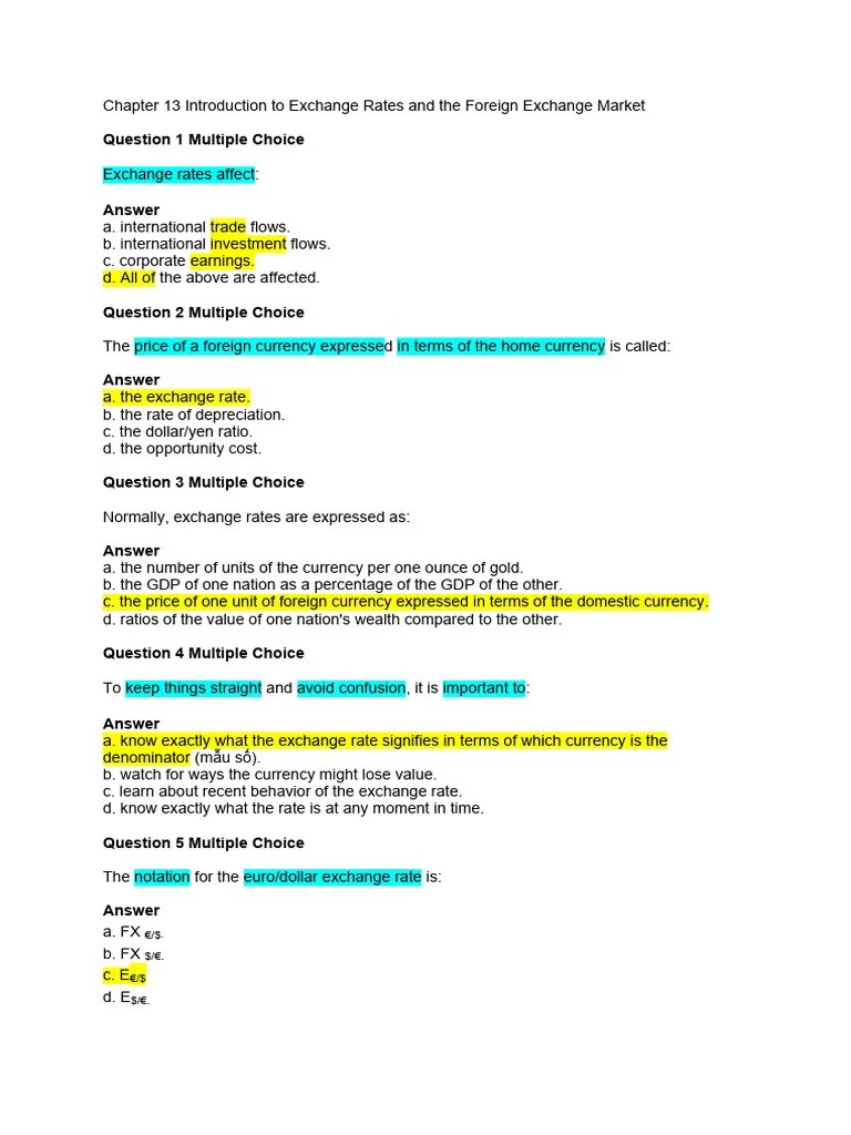 Chapter 13 Introduction To Exchange Rates And The Foreign Exchange ...