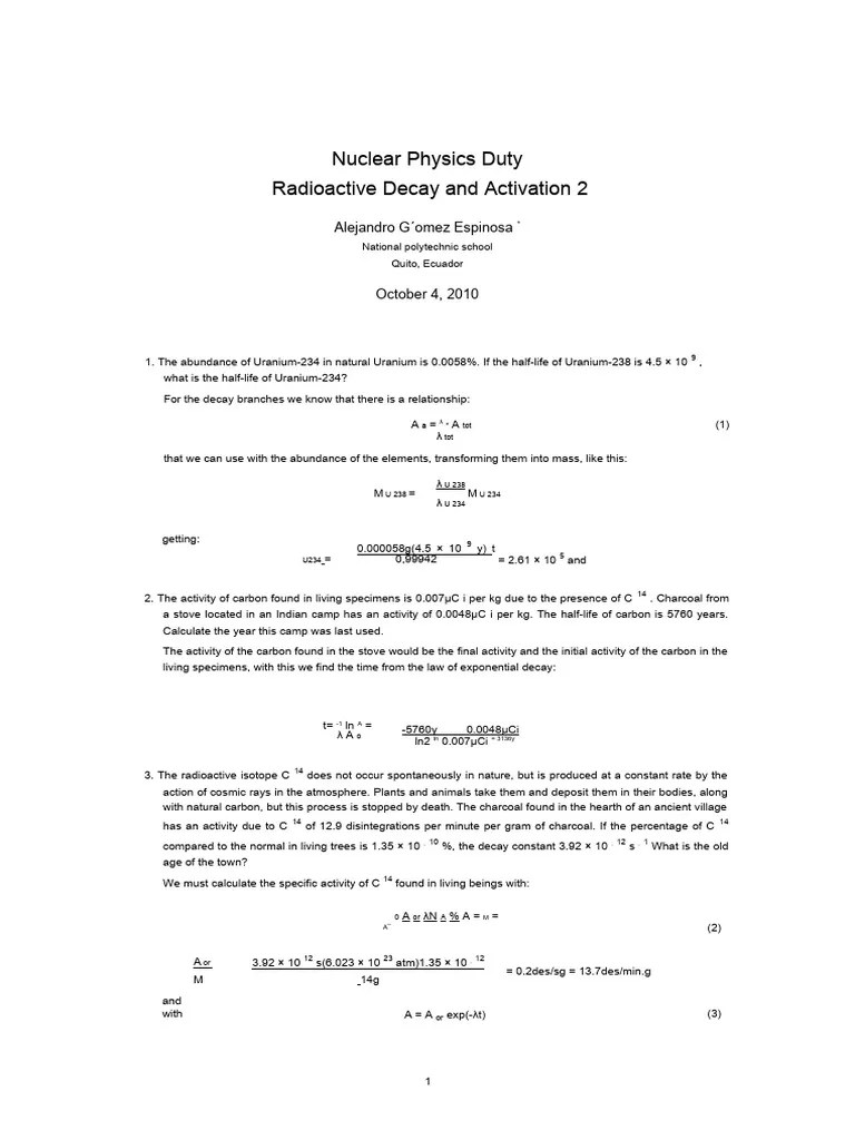 Nuclear Physics Exercises 3 | PDF | Radioactive Decay | Chemical Elements