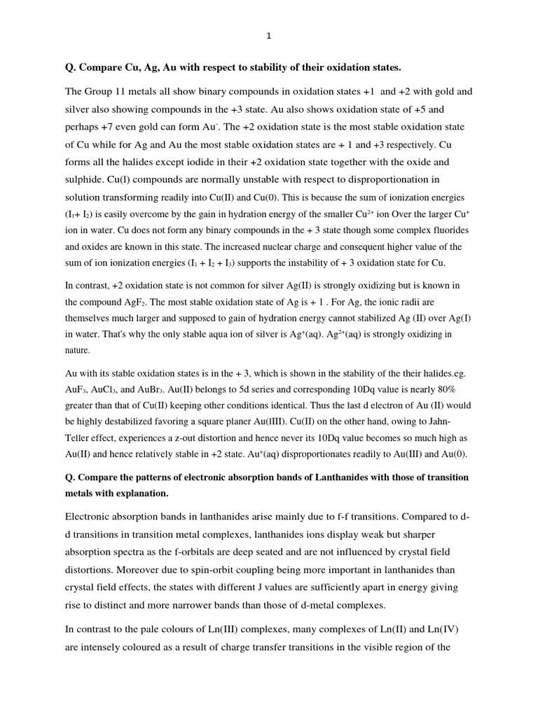 D & F Block Elements | PDF | Coordination Complex | Silver