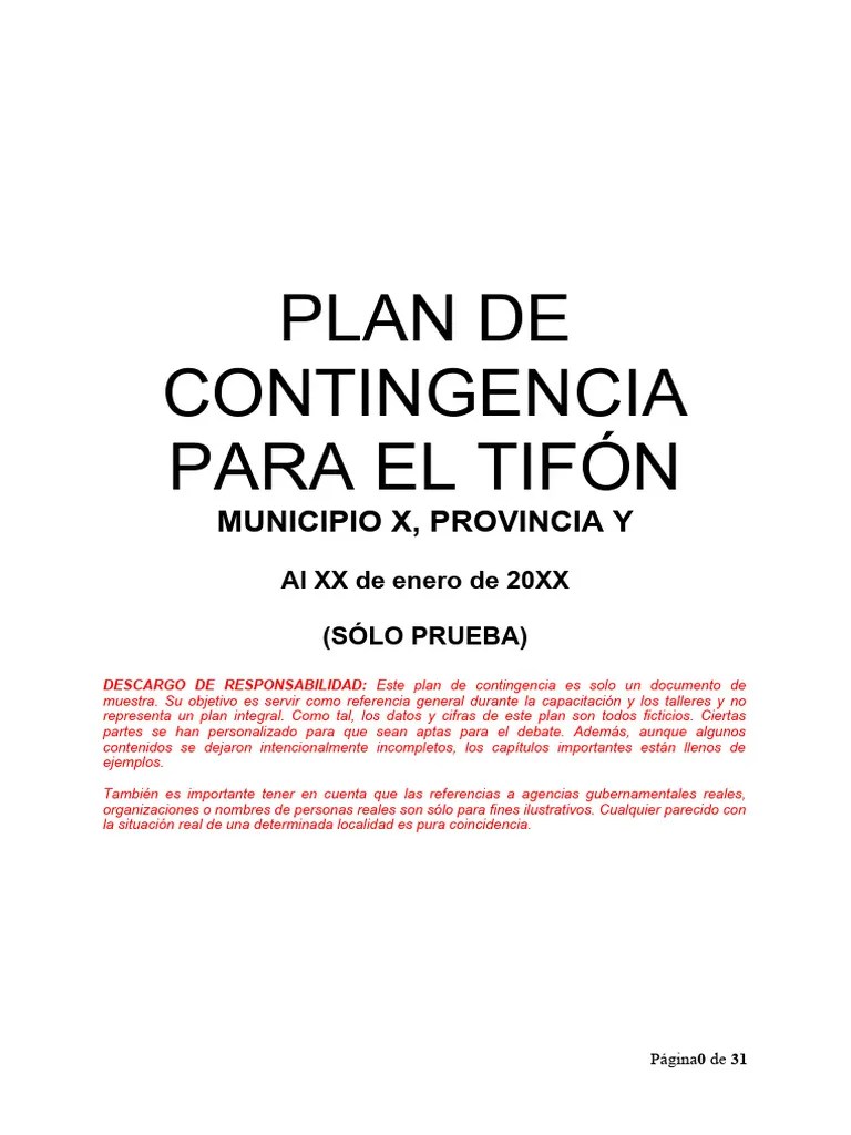 Ejemplo De Plan De Contingencia | PDF | Ciclones Tropicales | Inundar