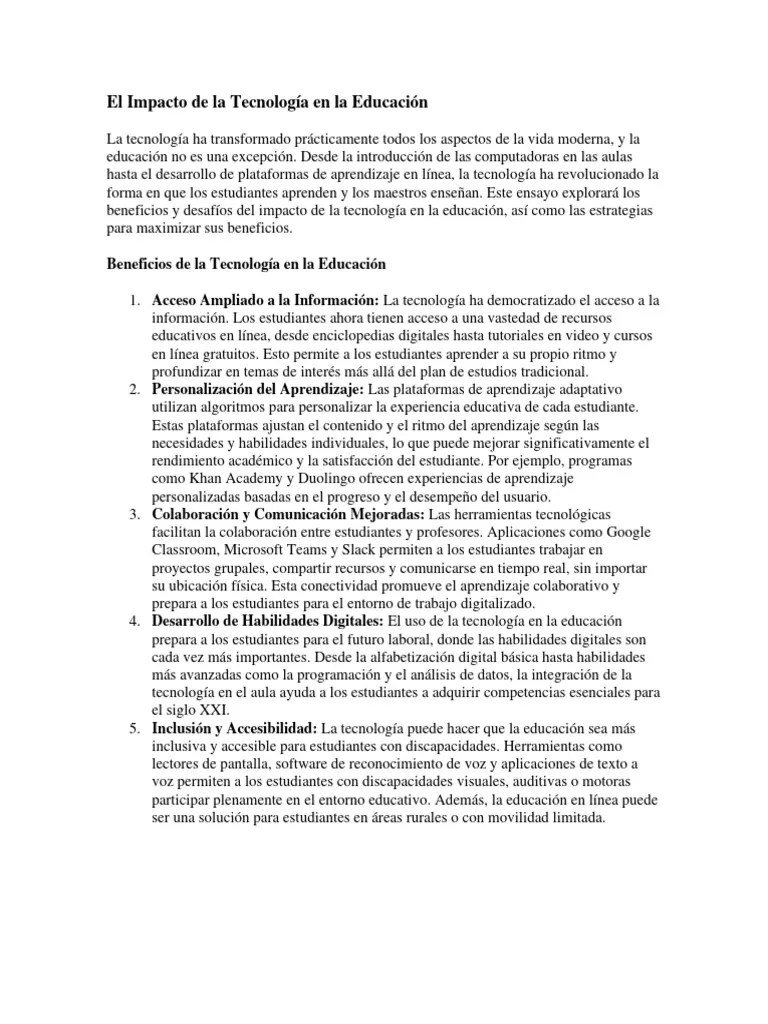 El Impacto De La Tecnología En La Educación | PDF | Internet | La ...