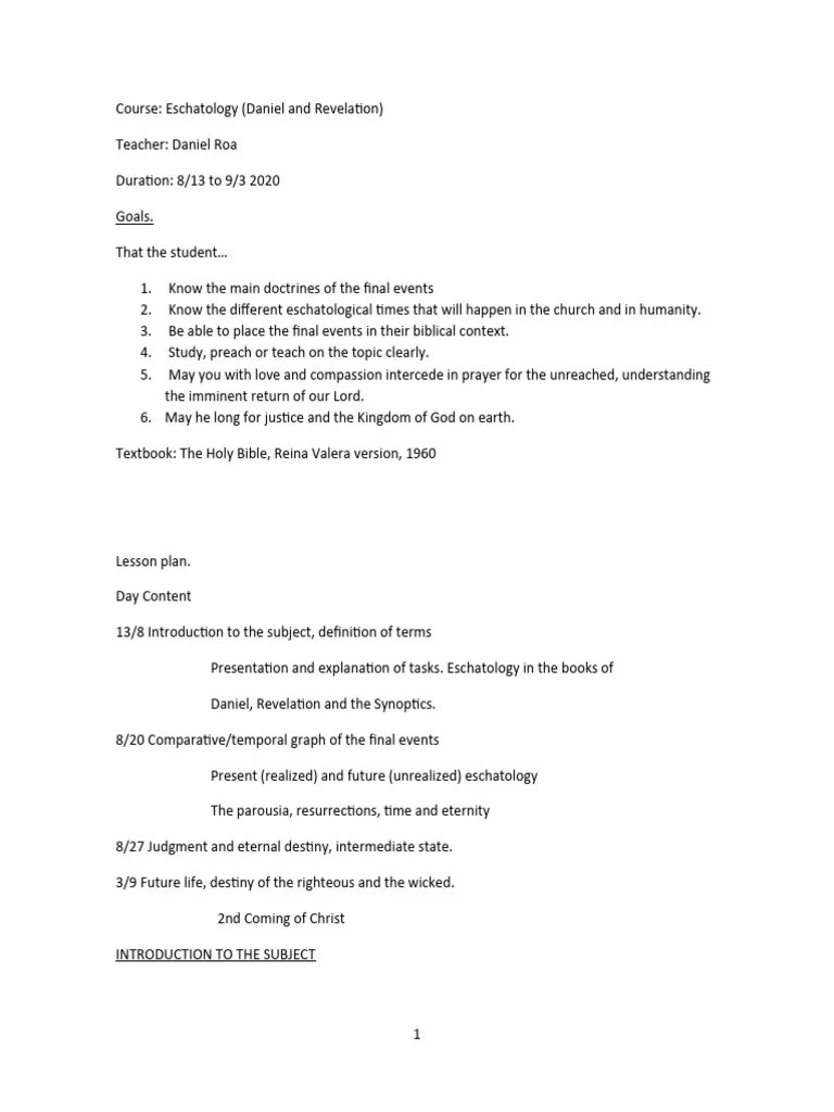 Eschatology - Daniel And Revelation | PDF | Second Coming | Eschatology