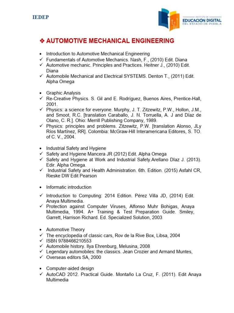 Automotive Mechanical Engineering Books To Donate | PDF | Engineering