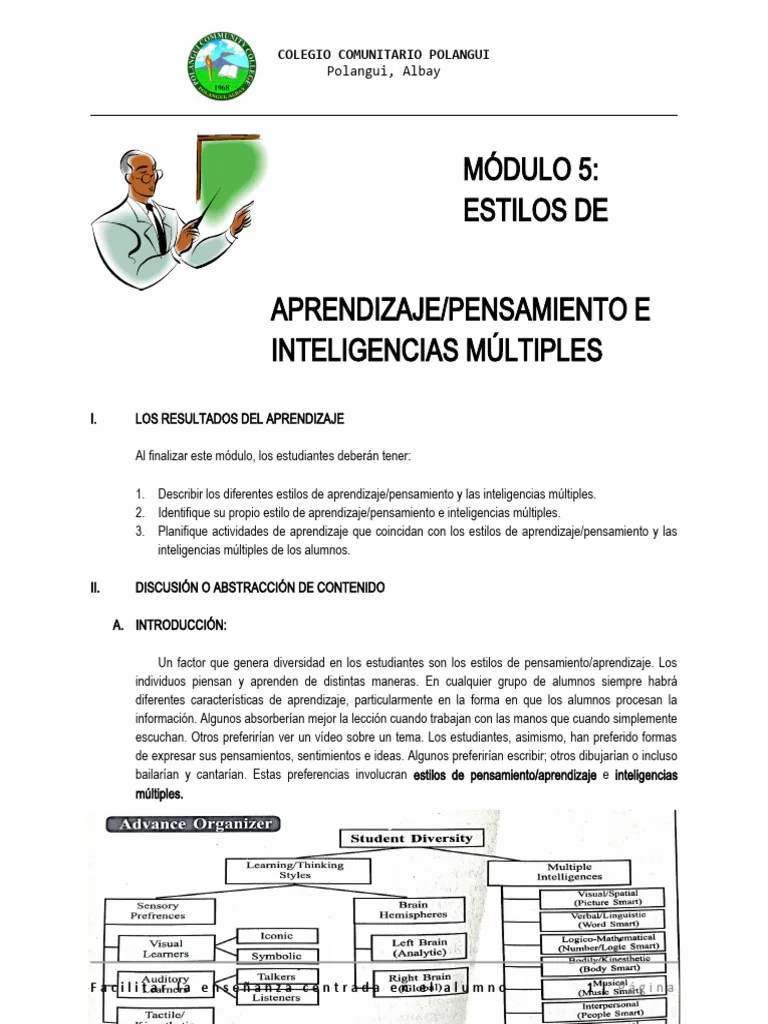 Módulo 5 Estilos De Aprendizaje O Pensamiento E Inteligencias Múltiples | PDF | Aprendizaje ...