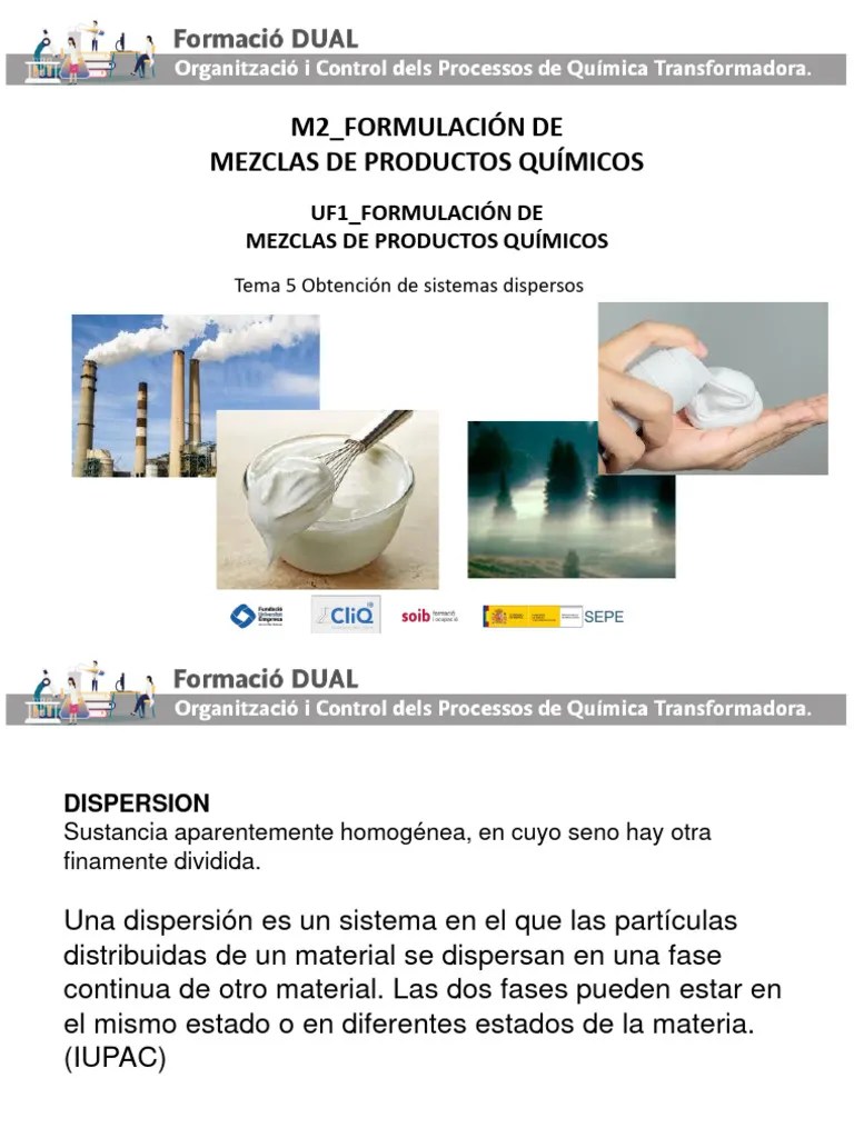 Tema 5 Obtención De Sistemas Dispersos | PDF | Coloide | Mezcla