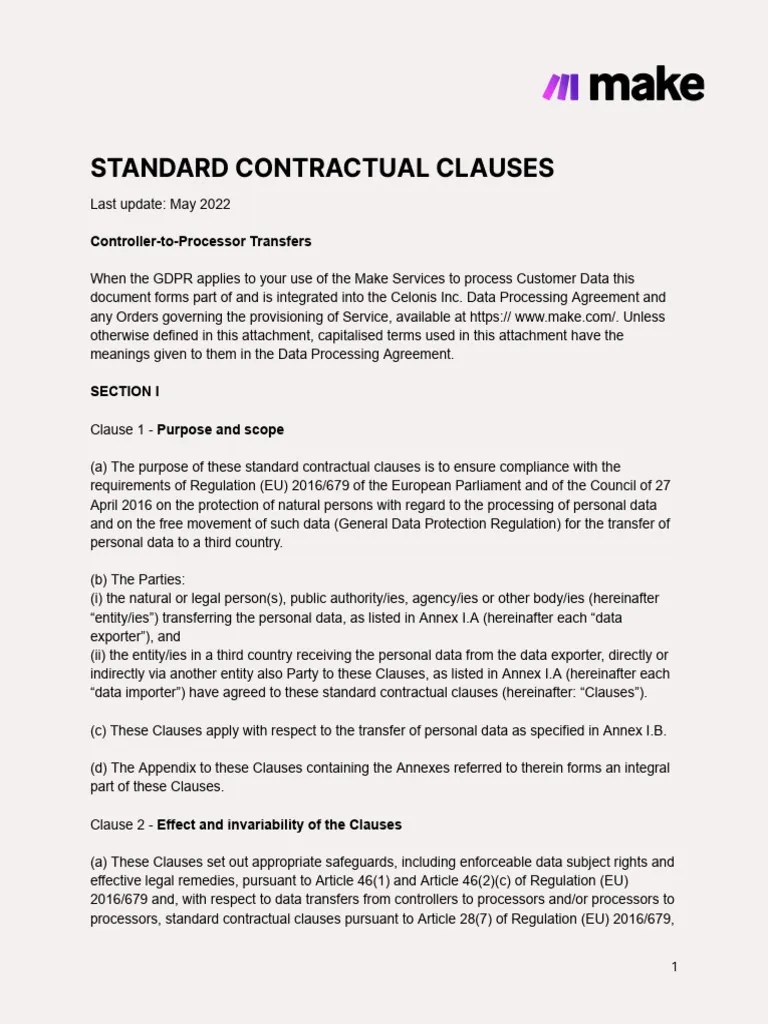 Standard Contractual Clauses | PDF | Breach Of Contract | Damages