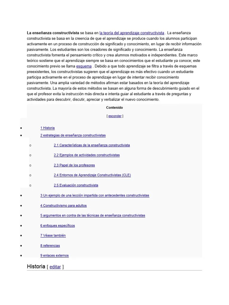 Enseñanza Constructivista | PDF | Constructivismo (filosofía De La ...