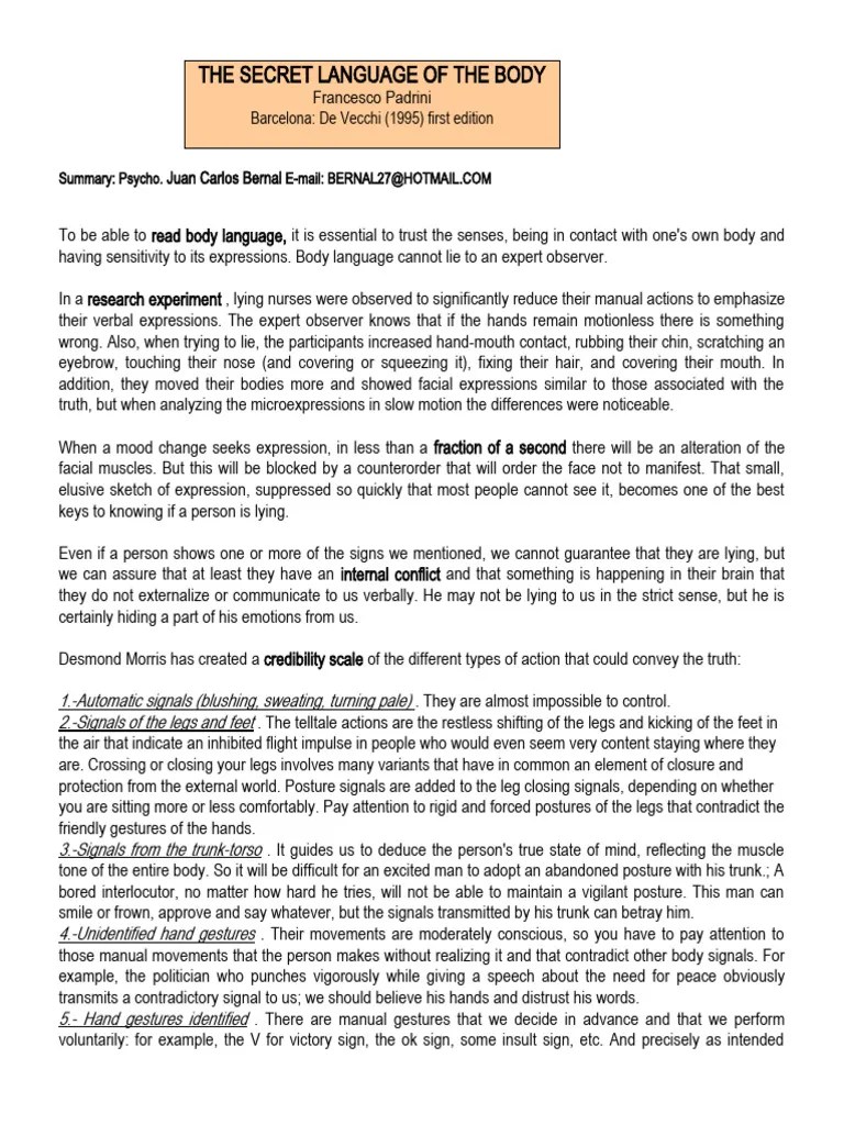 Secret Language Of The Body | PDF | Foot | Lip