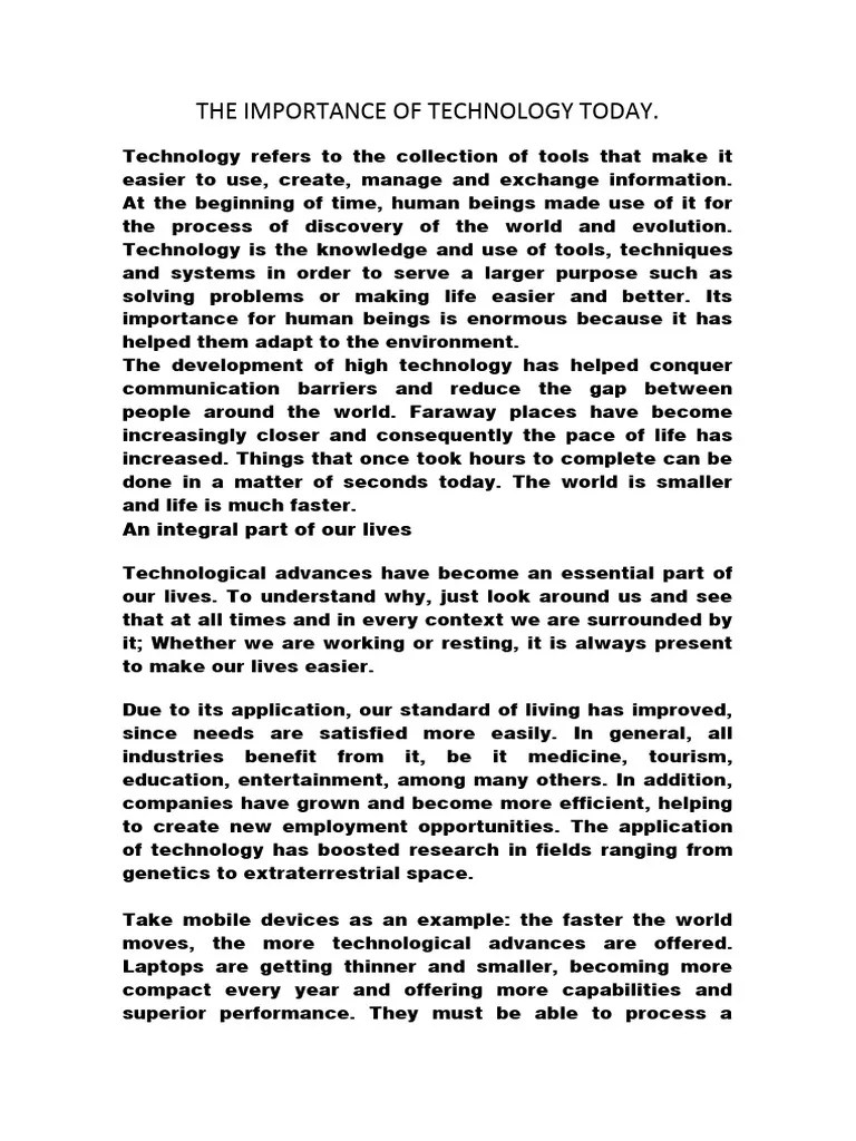 The Importance Of Technology Today | PDF | Sustainability | Economies