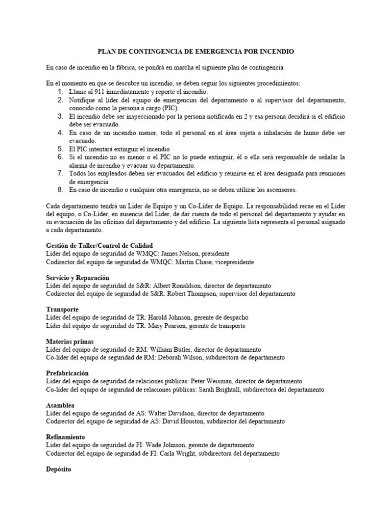 Plan De Contingencia Para Incendios | PDF | Incendios | Riesgo
