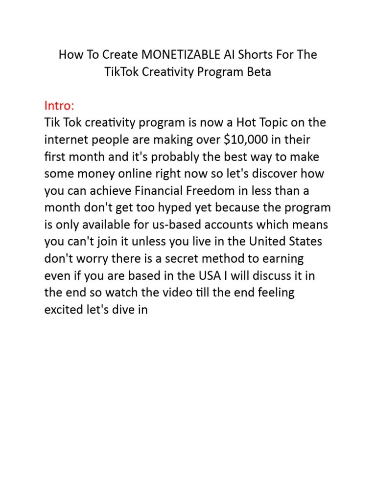 How To Create MONETIZABLE AI Shorts For The TikTok Creativity Program ...
