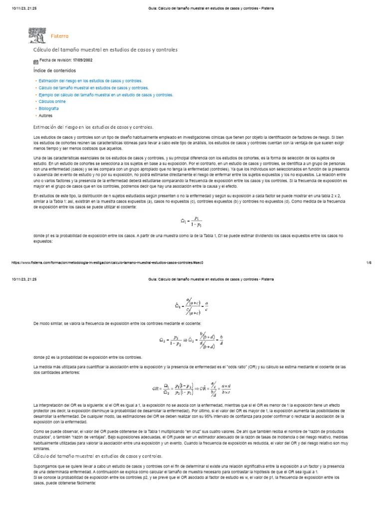 Guía - Cálculo Del Tamaño Muestral En Estudios De Casos Y Controles ...