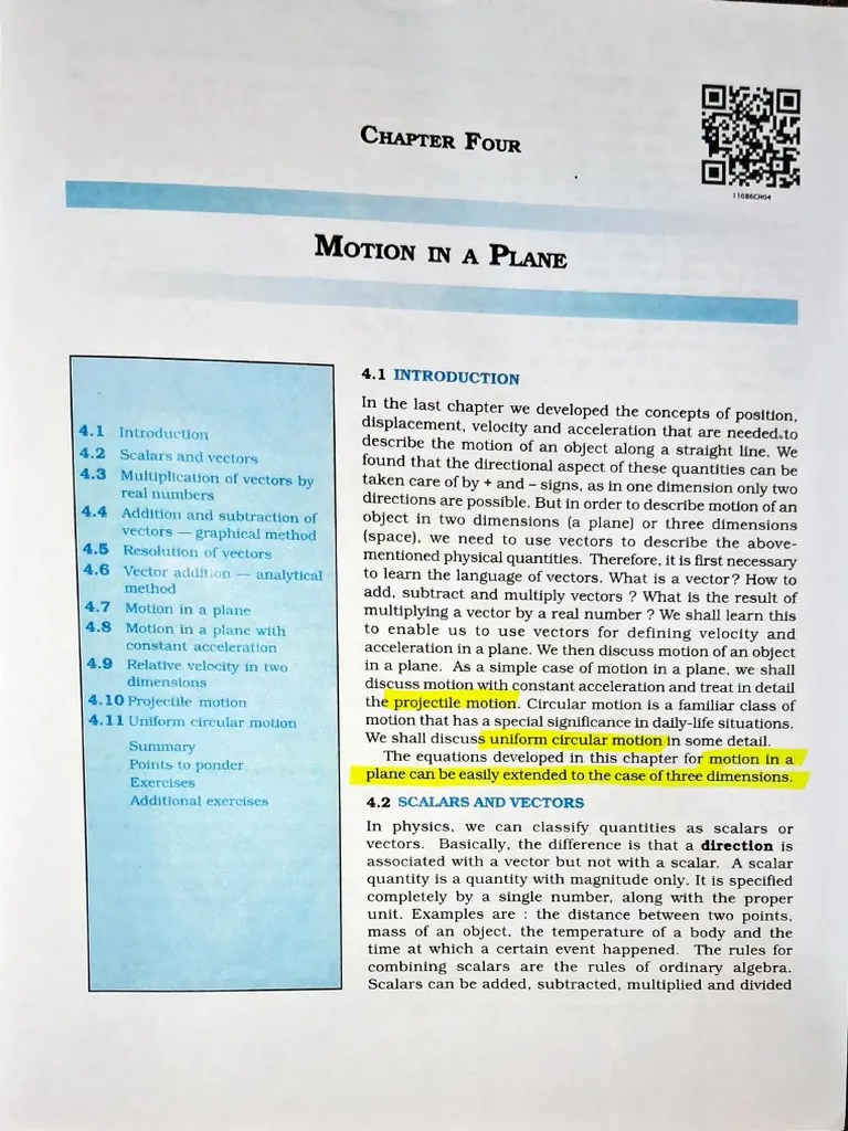 Motion In Plane Class 11th | PDF