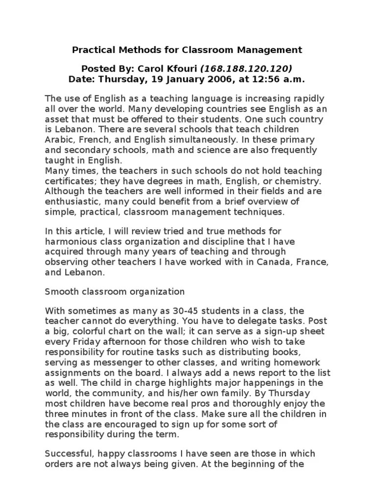 Practical Methods For Classroom Management | PDF | English As A Second Or Foreign Language ...