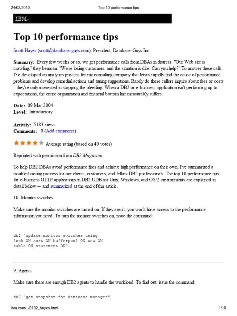 IBM-DB2 Top 10 Performance Tips - Hayes | PDF | Ibm Db2 | Cache (Computing)