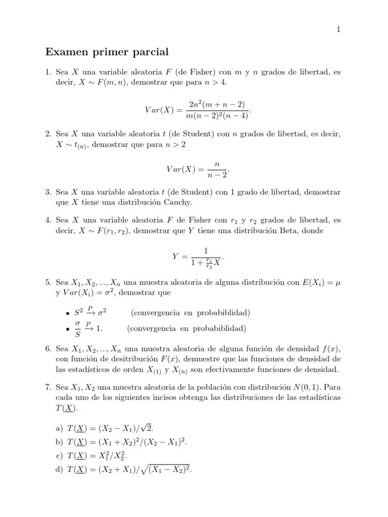 Examen Estadistica Primer Parcial | PDF | Probabilidades Y Estadísticas | Análisis Estadístico