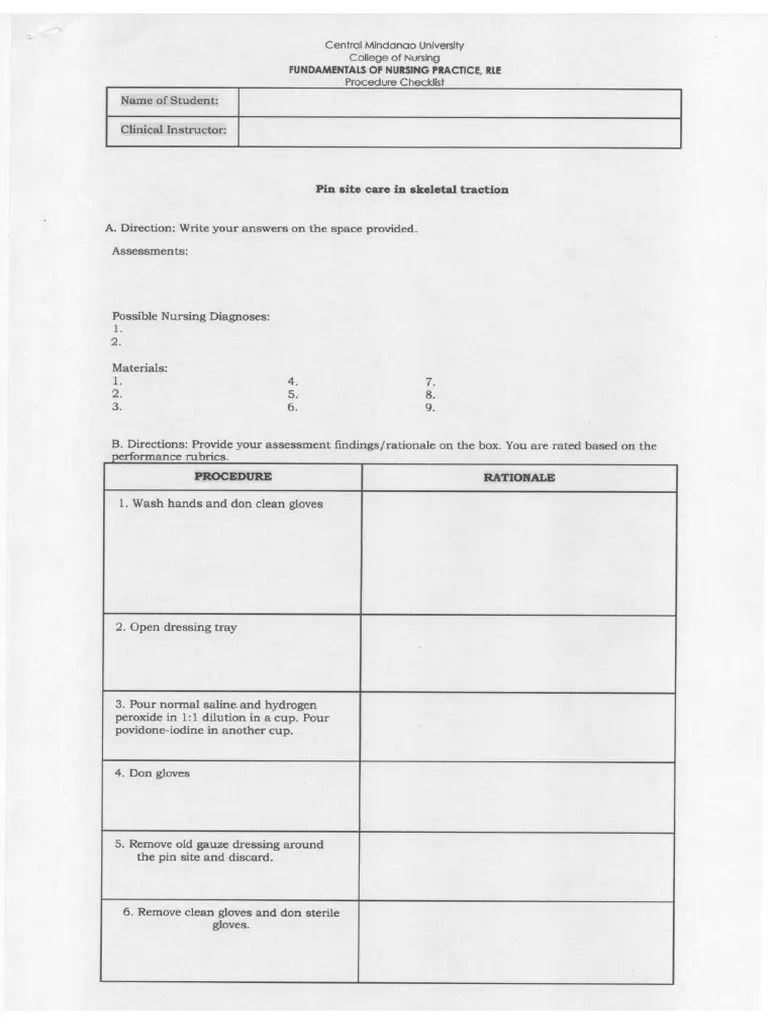 Pin Site Care - Checklist | PDF