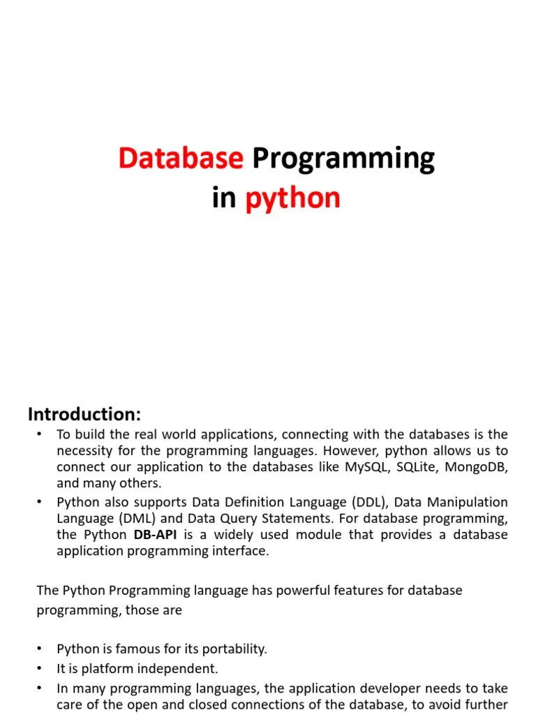 Database Programming In Python | PDF | Python (Programming Language ...