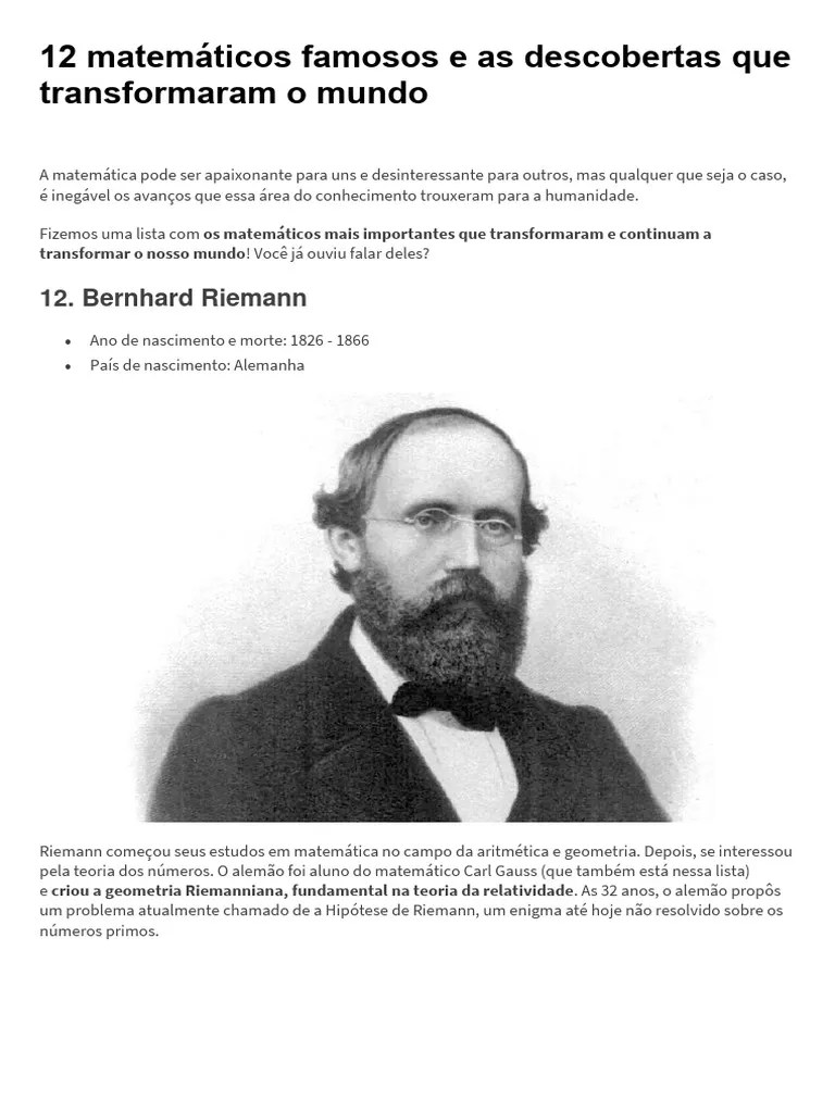 12 Matemáticos Famosos E As Descobertas Que Transformaram O Mundo | PDF | Matemática | Geometria