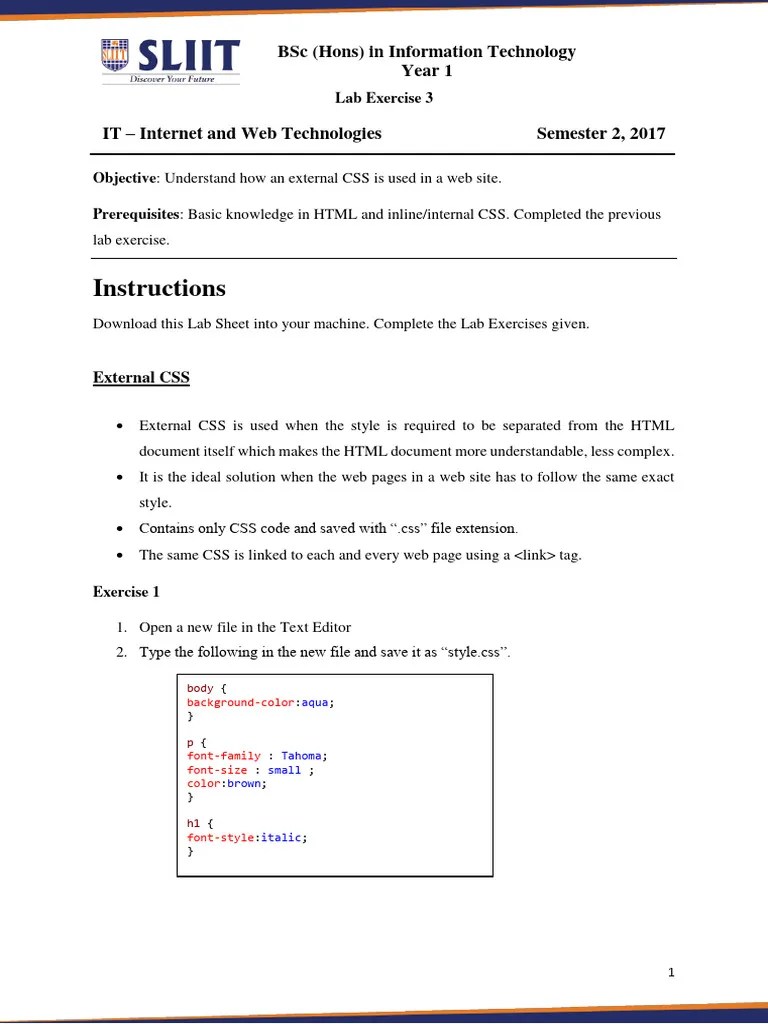 IWT LabSheet 3 External CSS | PDF | Html Element | Html