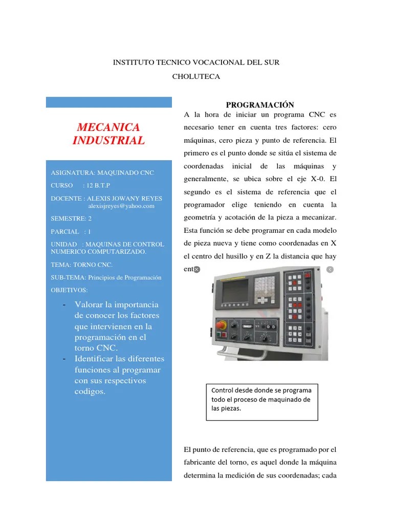 3. Maquinado CNC (Programacion 1 Torno) | Descargar Gratis PDF ...