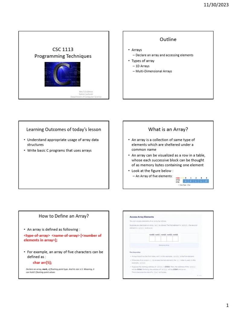Lecture 6 Arrays | PDF | Data Type | Integer (Computer Science)