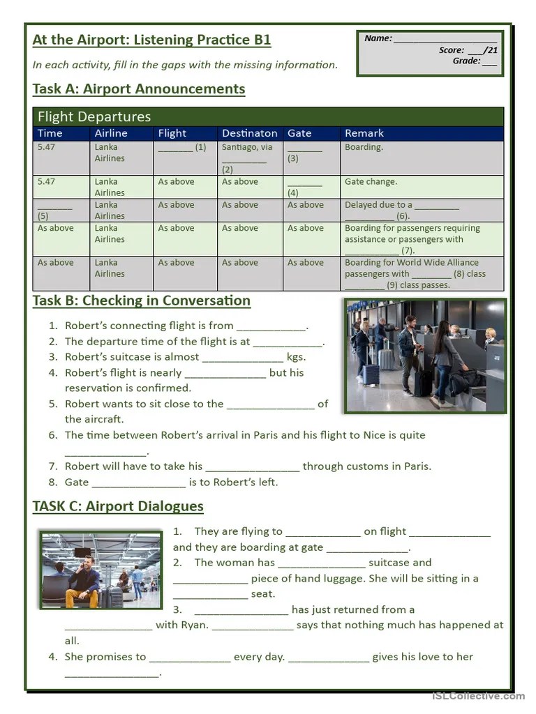 At The Airport - Listening Practice (B1) | PDF | Airlines | Transport
